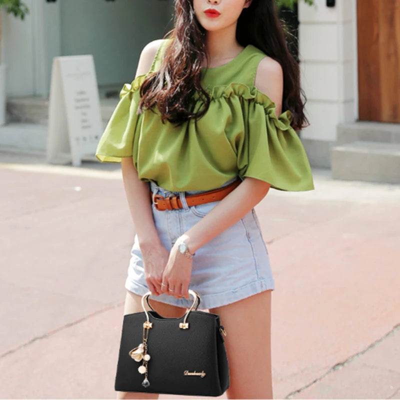 Luxury Handle Bags For Women PU Leather Pendant Crossbody Bag Large Capacity Messenger Handbag Middle-aged Mommy Bags Tote Purse