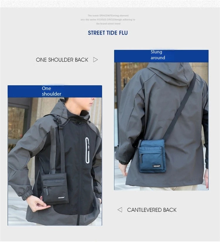 Messenger Sling Bags For Men Casual PU Leather Zipper Crossbody Pouch Simple Mini Crossbody Phone Bag Male Side Shoulder Bag