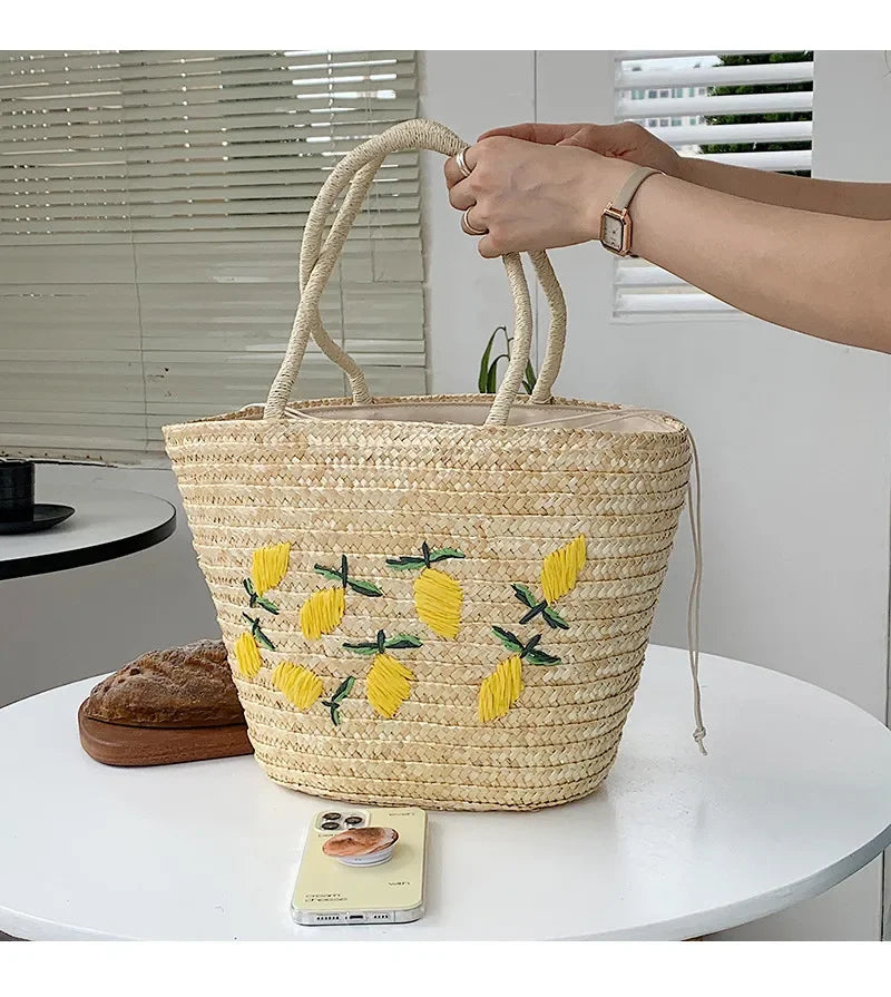Handmade Straw women Handbags Summer Tote Large capacity Embroidery Vacation Beach bag Female Shoulder Bag bolsa feminina
