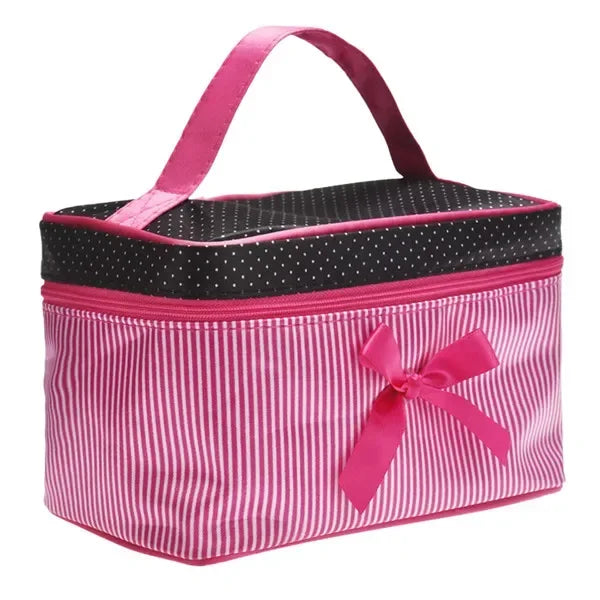 Women Travel Bow Stripe Make Up Bags Girl Cosmetic Bag Makeup Beauty Bra Wash Organizer Toiletry Pouch Storage Kit Bath Case