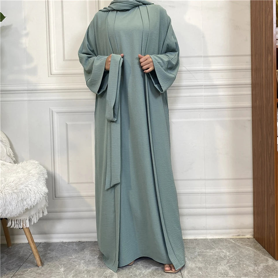Abaya Women Muslim Long Dresses African Open Kaftan Dubai Turkey 2 Piece Set Luxury Islam Morocco Clothing Caftan Fashion Modest