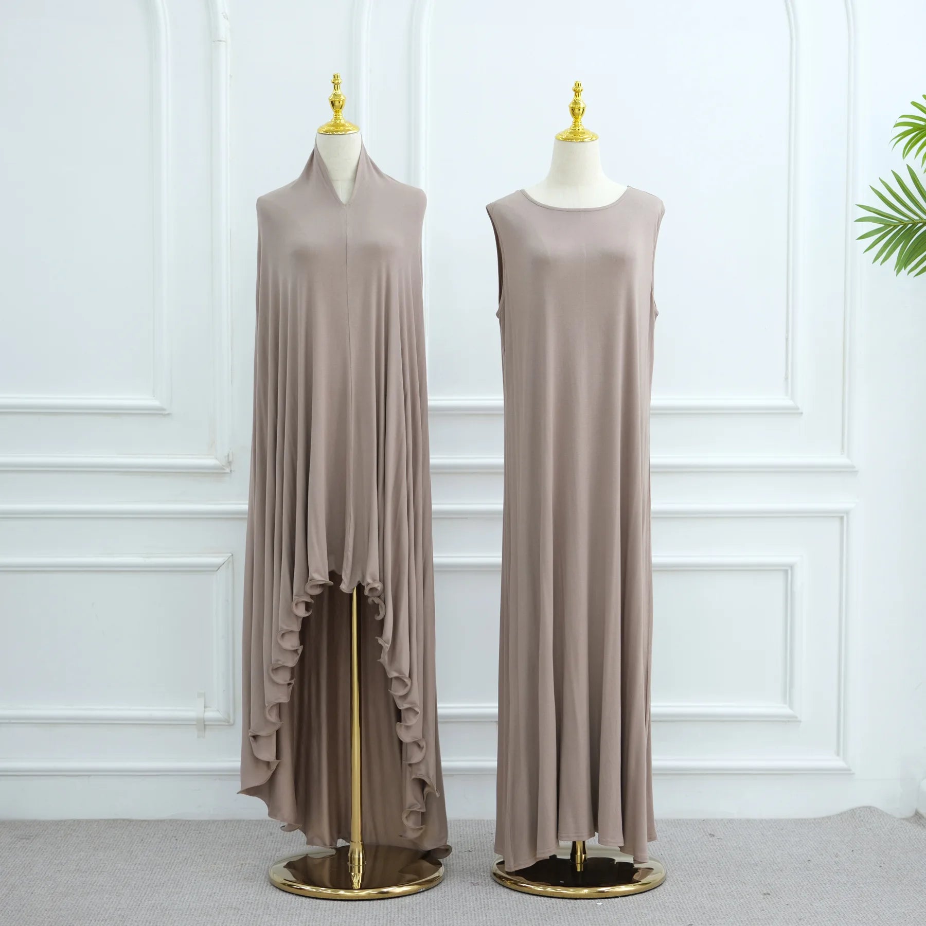 Two Piece Arabic Muslim Women Set Elegant Dubai Hijab Abaya Eid Middle East Prayer Clothes Islamic Khimar Outfit Moroccam Kaftan