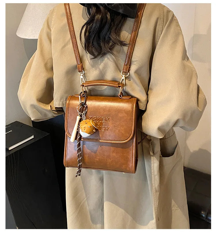 Casual Retro Large Capacity Women's Backpack Fashionable Versatile Stylish Satchel Crossbody Bag New Black City Simple Style PU