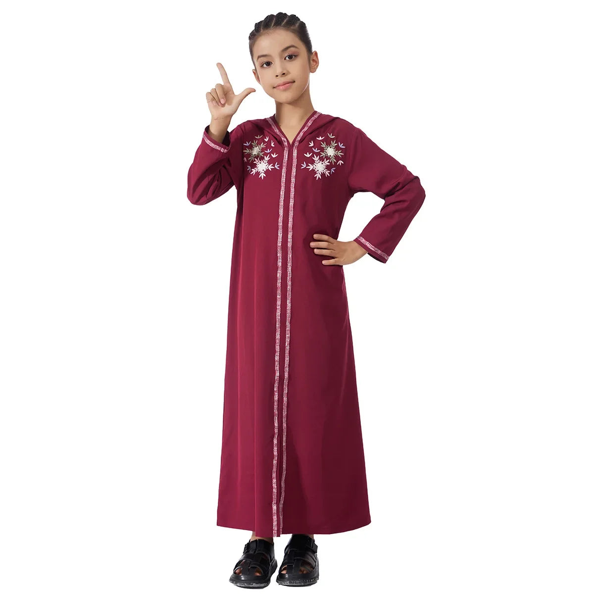 Muslim Girls Hooded Dress Eid Djellaba Ramadan Islam Clothing Turkey Kaftan Saudi Arab Robe Jalabiya Prayer Garment Caftan Gown