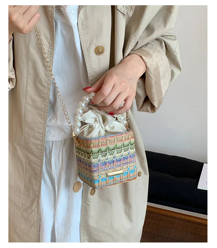 Trendy Chain Strap Women's Crossbody Bag Fashionable Drawstring Shoulder Bag Stylish Small Square Handbag Casual New Model