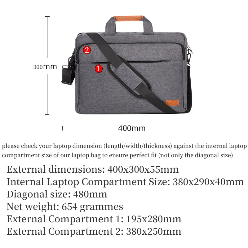Laptop Bag 15.6 Inch Messenger Shoulder Handbag for Men Business School Travel Work Briefcase for MacBook Lenovo Acer Asus Dell