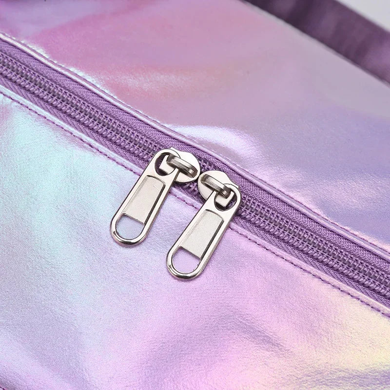 Holographic Glamour Duffel Bag - Spacious,Stylish Shoulder Tote with Shoe Compartment for Effortless Weekend Escapes -