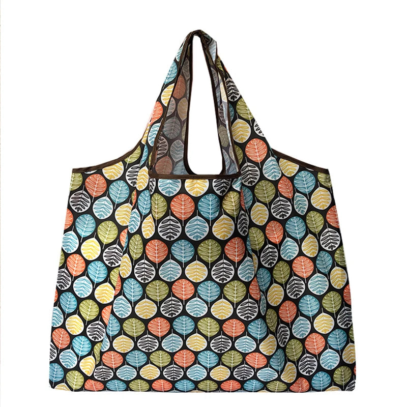 Fashion Pocket Tote Women Bag Eco-Friendly Folding Shopping Bag Reusable Portable Shoulder Handbag for Travel Supermarket