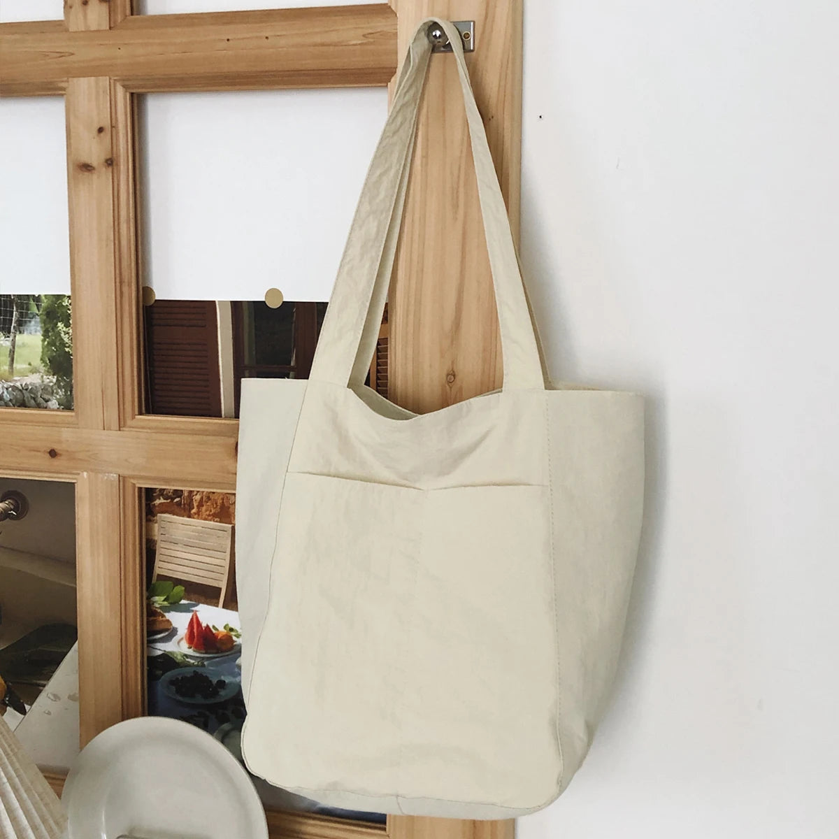 Large-Capacity Bag for Women, New Solid Color Canvas Bag, Suitable for College Students, Commuting, Shoulder Tote Bag, Handbag for Shopping, Hiking, Camping, and Travel