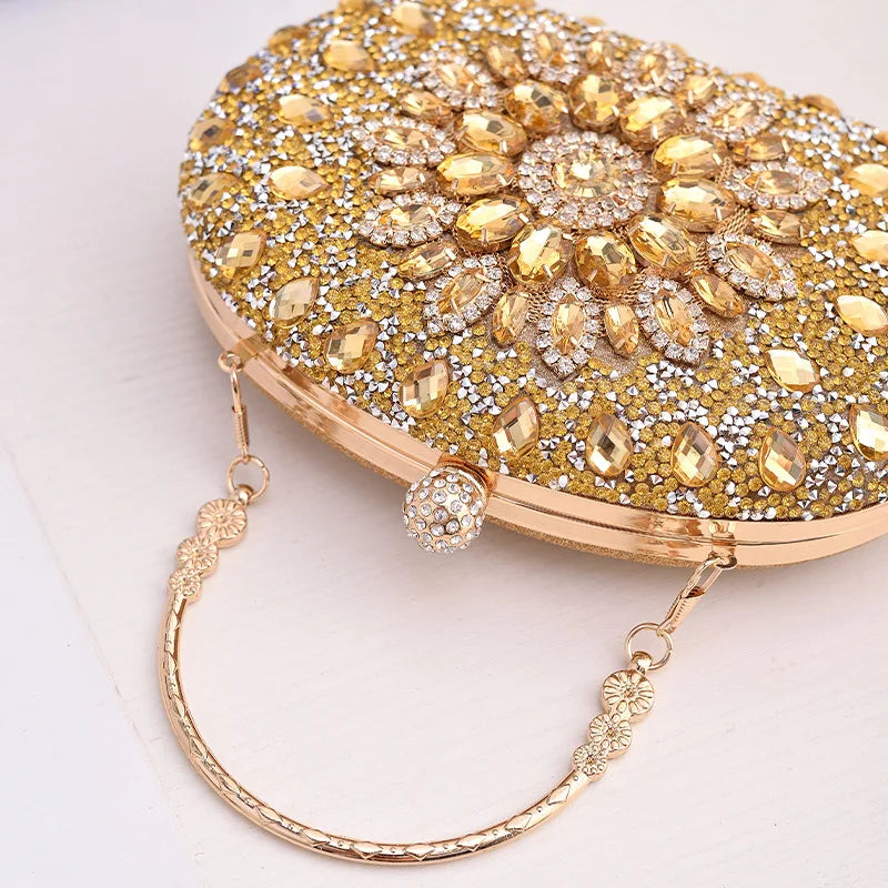 Gold Round Bag Luxury Brand Rhinestone Clutch Bags for Women 2024 Crystals Party Purses Diamond Designer Crossbody Handbags