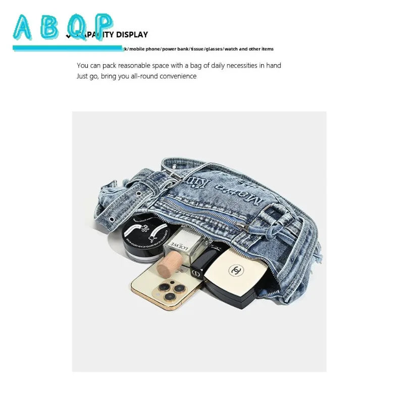 Shoulder Bag for Women New Washed Denim Bags Retro Crescent Bag Diagonal Span Underarm Tote Handbag Mini Portable
