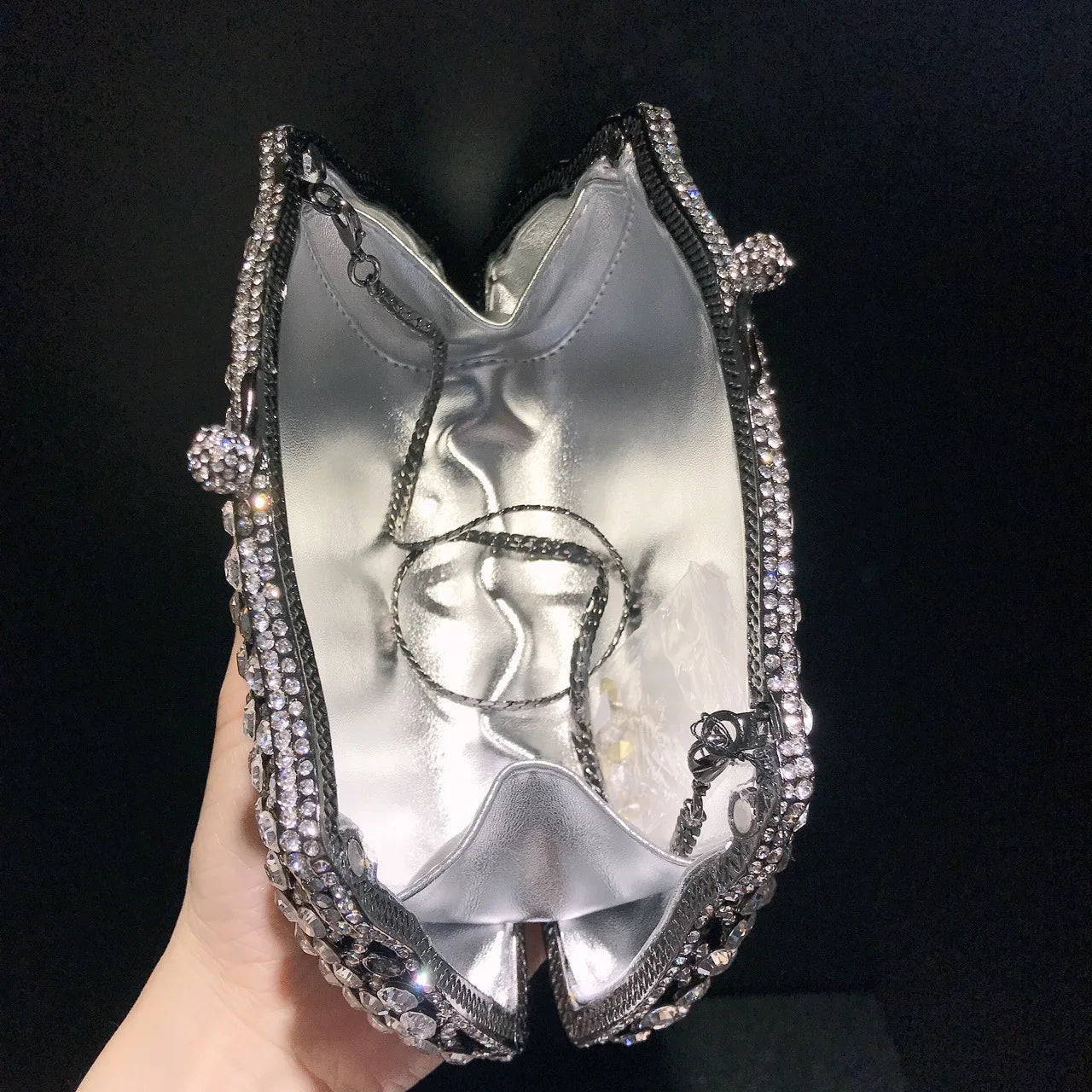 Women Pink Gold Silver Red Green Blue Purple Clutches Wedding Bridal Crystal Bag Banquet Hollow Purse Diamond Party Gala Handbag