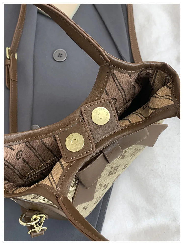 PU Hand-held Bow Bucket Bag Trendy Fashion Shoulder Bag Simple Versatile Women's Bag Commuter