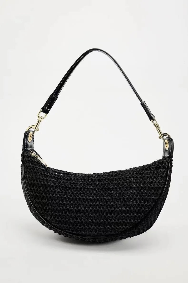 Fashion Woven Hobo Straw Bag Bohemian Half Moon Travel Beach Bags for Women Handbags Designer Handmade Shoulder Crossbody Bag