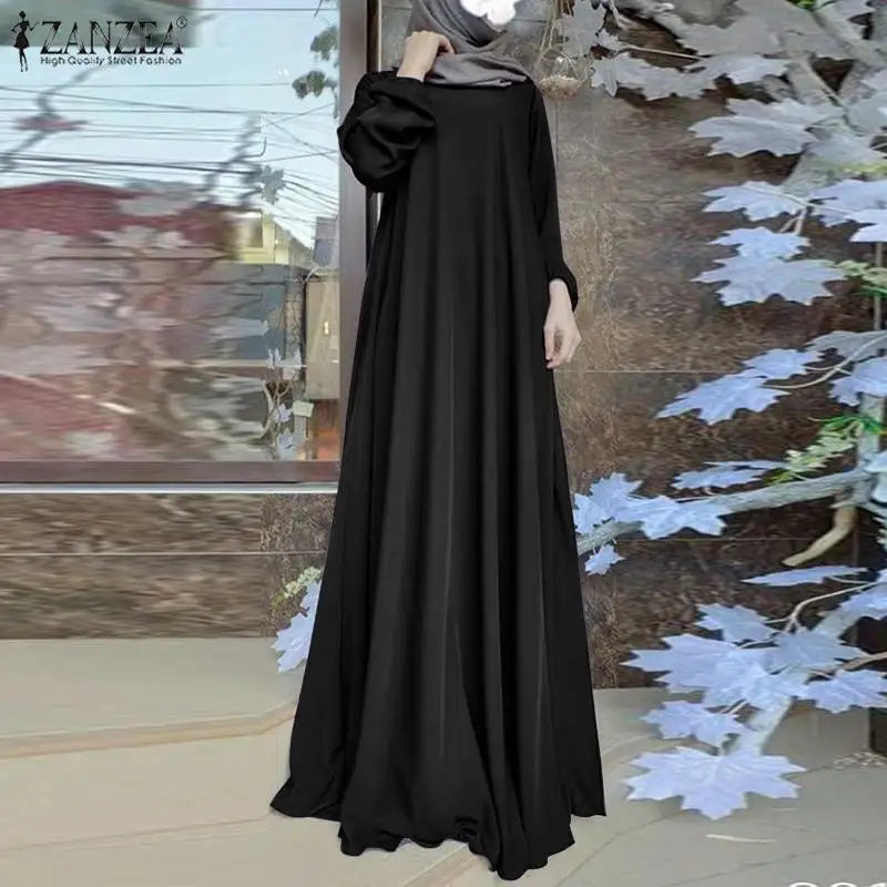 2025 ZANZEA Fashion Muslim Dress Women Tukey Abaya Robe Long Sleeve Maxi Sundress Vestido Dubai Kaftan Islamic Clothing Oversize