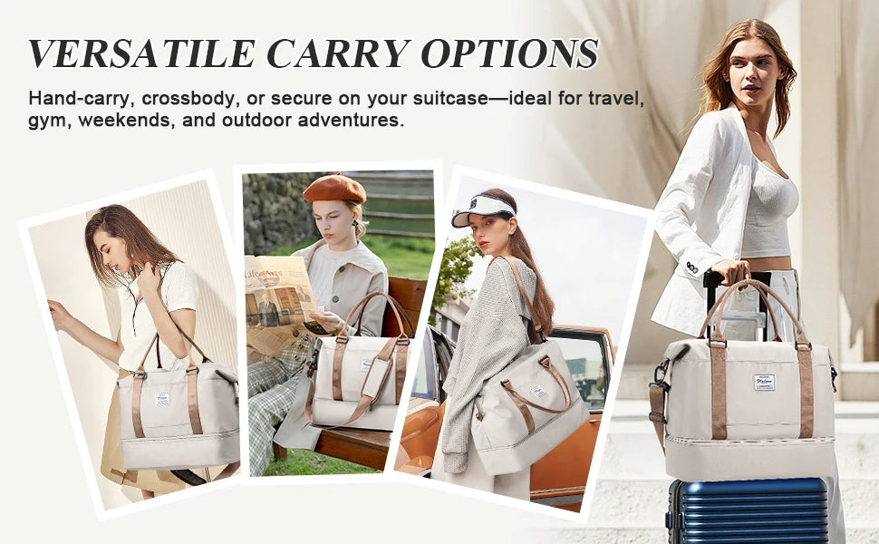 Travel Duffel Bag,Sports Tote Gym Bag Shoulder Weekender Overnight Bag for Women, Carry on Bag with Wet Pocket Expandable Bag