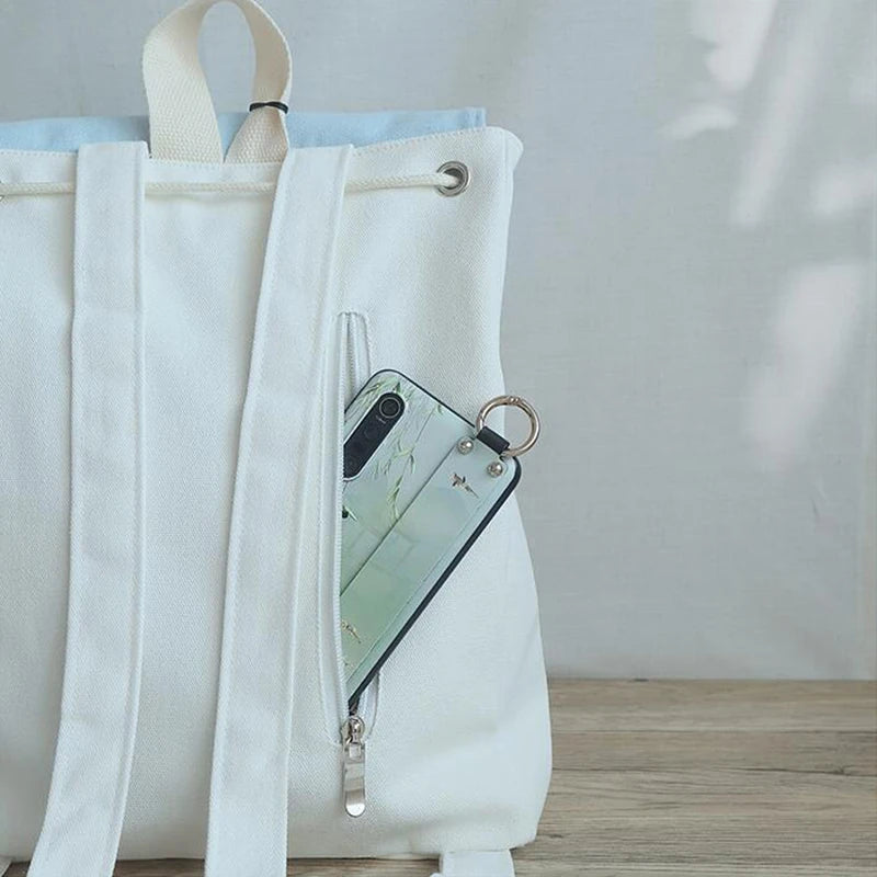 Women's Canvas Embroidered Flower Tassel Backpack Chinese Style Hanfu Casual Pendant Multi Pocket Large Capacity Girls Handbag