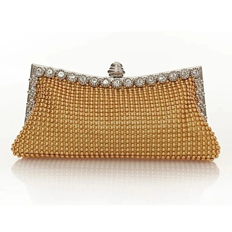 Evening Gold Clutch Bag Glitter Bead DESIGN Elegant Woman Party Bags Vintage Fashion Bridal Purse Silver Handbags Night Bag