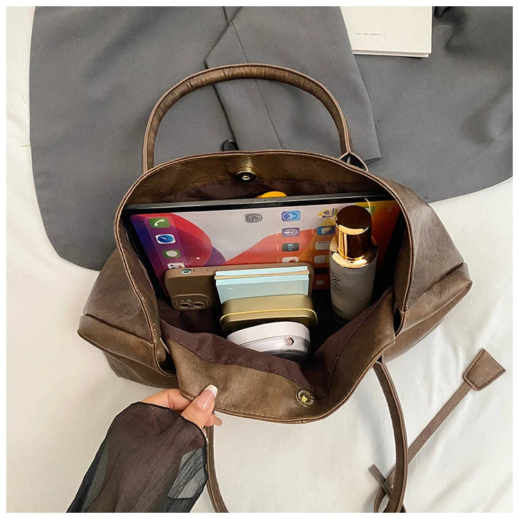 Women's Tote Bag, Large Capacity Soft Leather Shoulder Bag, Retro Casual Handbag, Perfect for Commuting Handbags Travel Bag