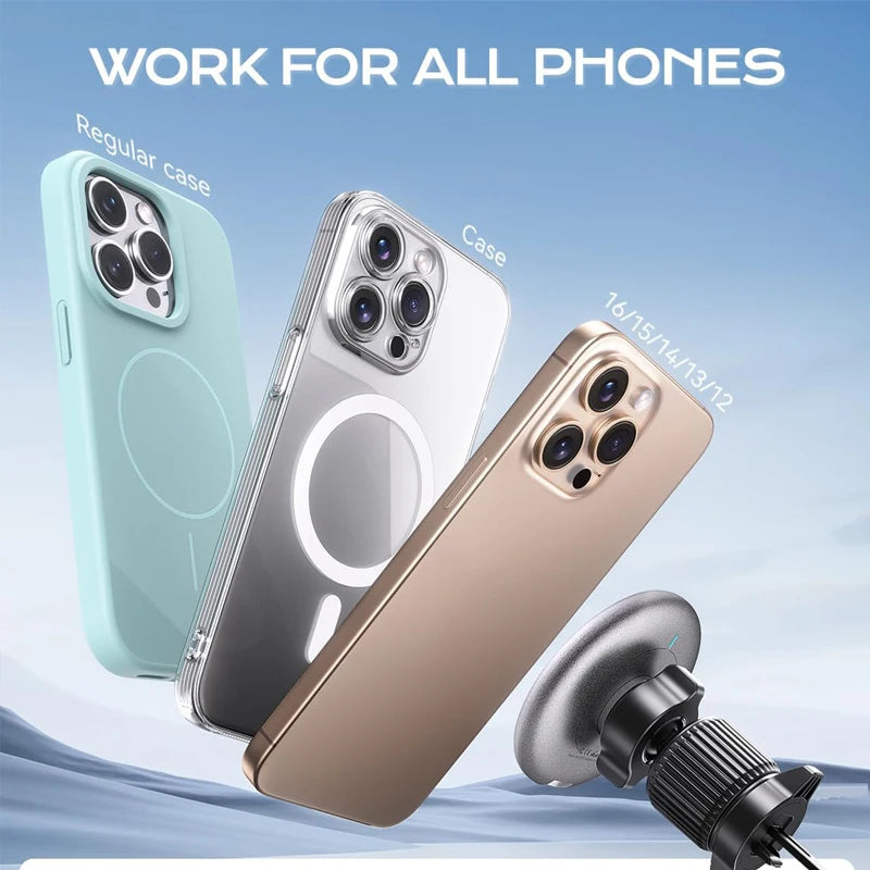 Magnetic Wireless Car Charger 15W Fast Charge Air Vent Magnet Car Mount Phone Holder for iPhone 16 15 14 13 12 Pro Max Plus