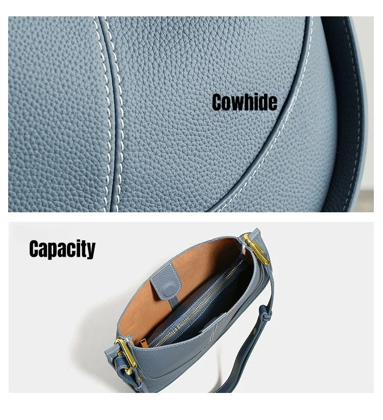 Head Layer Cowhide Crossbody Bags Niche Light Luxury Women's Bags Shoulder Saddle Bags Leather Bags Women's Soft Hundred