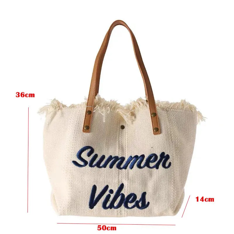 Handbag Woman Bag Design Simple Niche Travel  Beach Tote Bag Tassel Letter Embroidery Fashion Large Capacity Shoulder Bags 2022