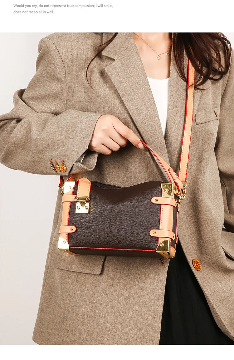 French Luxury Box Bag Mini Square Purse, Multi-Way Shoulder/Crossbody, High-End PU Leather, Compact & Stylish, Elegant Work Bag