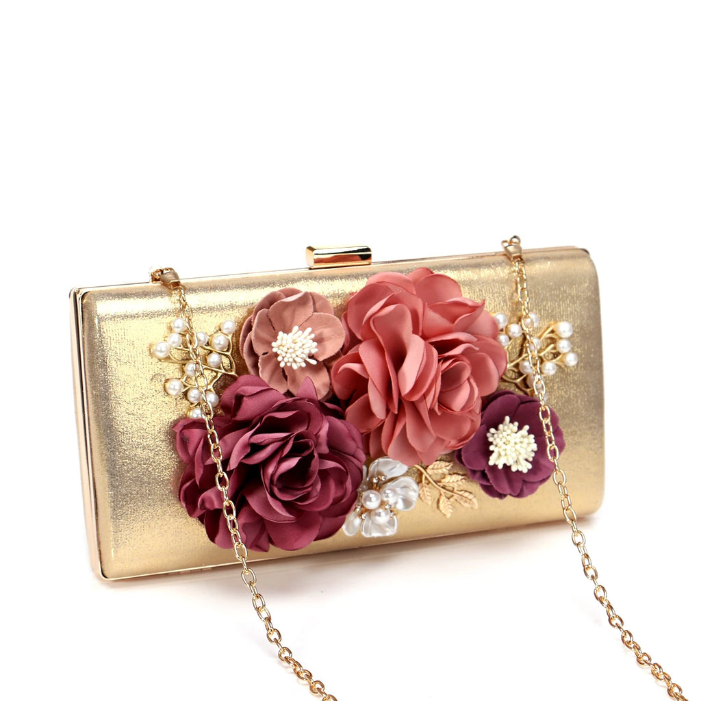 Wedding Party Evening Bags Women Flower Fashion Small Day Clutches With Chain Shoulder Lady Shell Beaded Purse Handbags