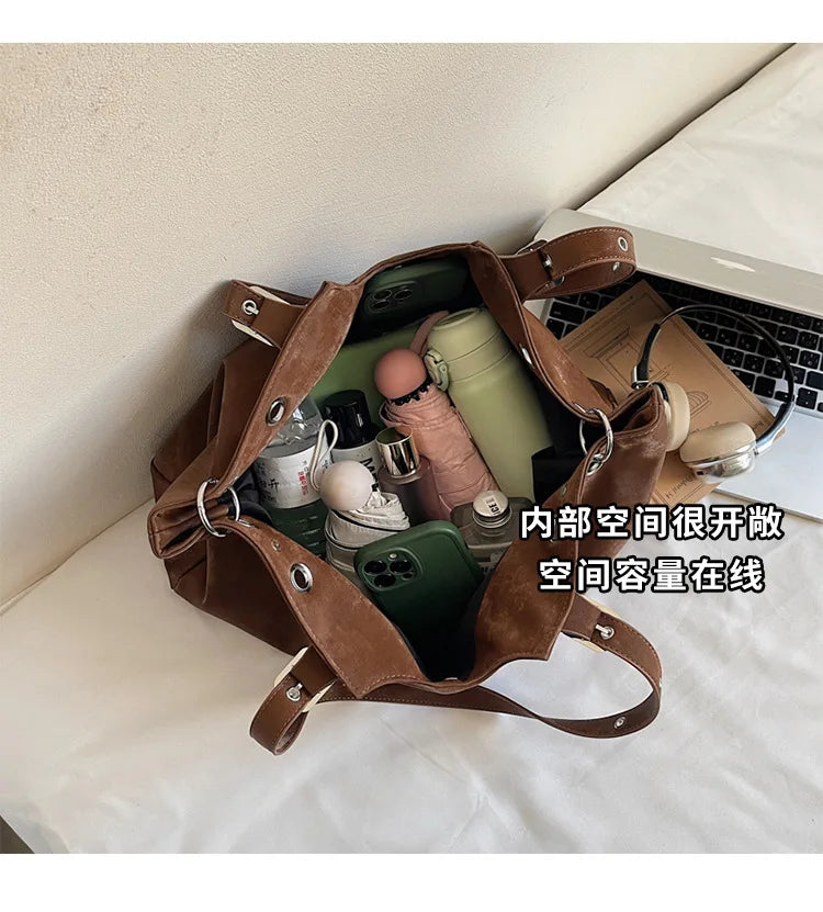 Personality Tote Bag for Women Solid Suede Pillow Underarm Bags Large Capacity Female Commute Shoulder Bags Matte Travel Pack