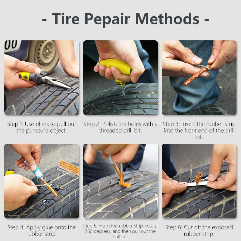 Car Tire Repair Tool Kit Vacuum Tyre patches maintenance special tool with Rubber Strips Glue Auto Bike Motorcycle Puncture Plug