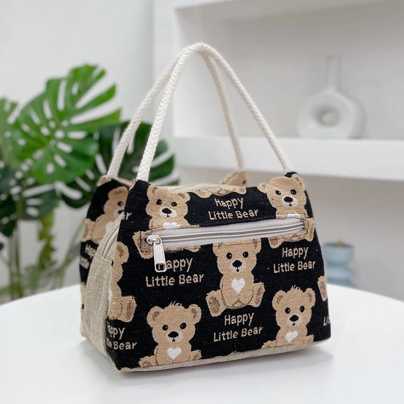 Fashion Cartoon Bear Female Lunch Bag Bag Large Capacity Handheld Picnic Drinks Lunchbox Bag Portable Outdoor Office Food Bag