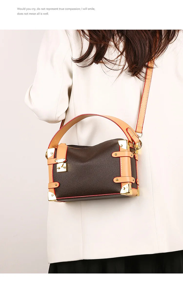 French Luxury Box Bag Mini Square Purse, Multi-Way Shoulder/Crossbody, High-End PU Leather, Compact & Stylish, Elegant Work Bag