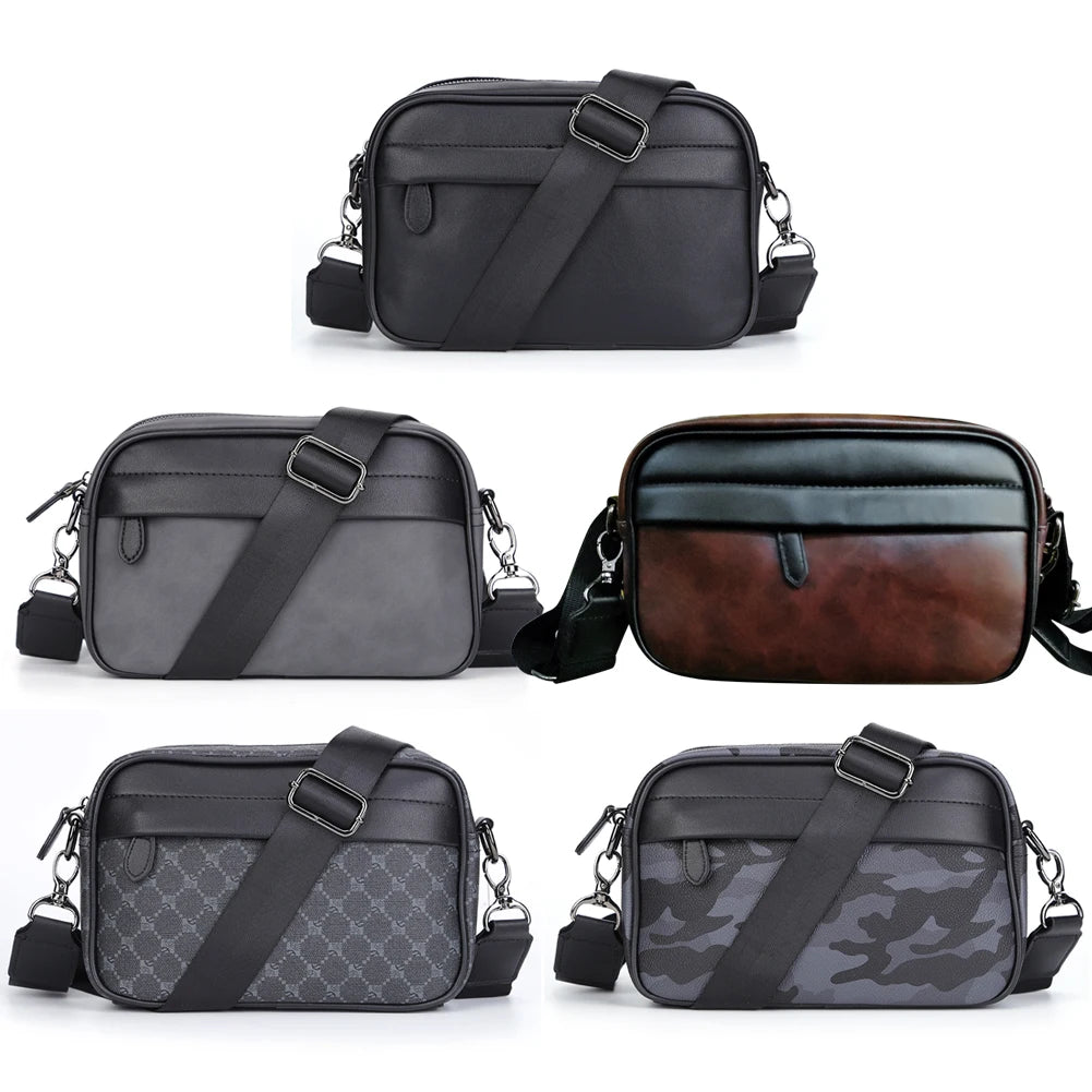 Luxury Business Shoulder Bag for Men Design Plaid PU Leather Messenger Crossbody Bag Casual Zipper Small Square Sling Bag Pouch