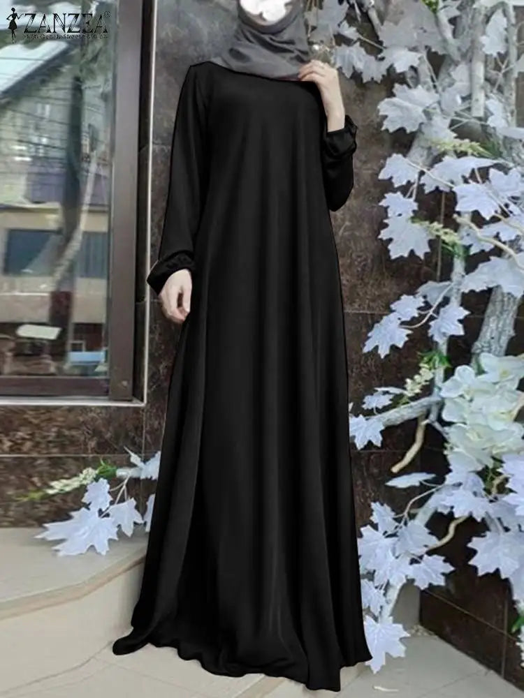 2025 ZANZEA Fashion Muslim Dress Women Tukey Abaya Robe Long Sleeve Maxi Sundress Vestido Dubai Kaftan Islamic Clothing Oversize