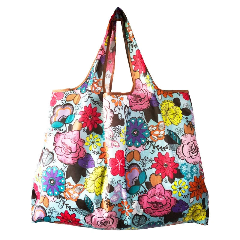 Fashion Pocket Tote Women Bag Eco-Friendly Folding Shopping Bag Reusable Portable Shoulder Handbag for Travel Supermarket