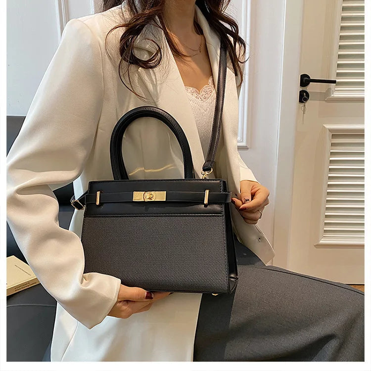 2025 Trapezoid Profile Purse | Twist-Lock Flap Shoulder Bag | Convertible Carry Crossbody with Top Handle