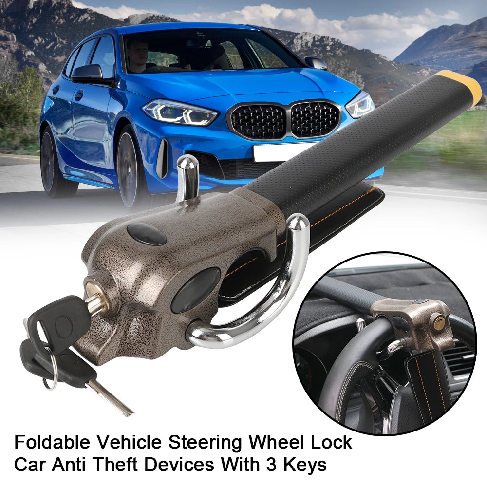 Car Steering Wheel Anti-Theft Lock Protection T-Locks Car Accessories Foldable Security Car Locks Automobile Steering Lock