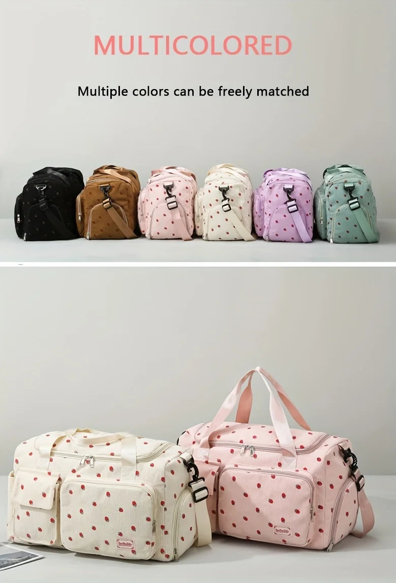 Large Capacity Strawberry Print Duffel Bag with Multiple Compartments - Ideal for Travel, Gym, and Everyday Use, Casual Style