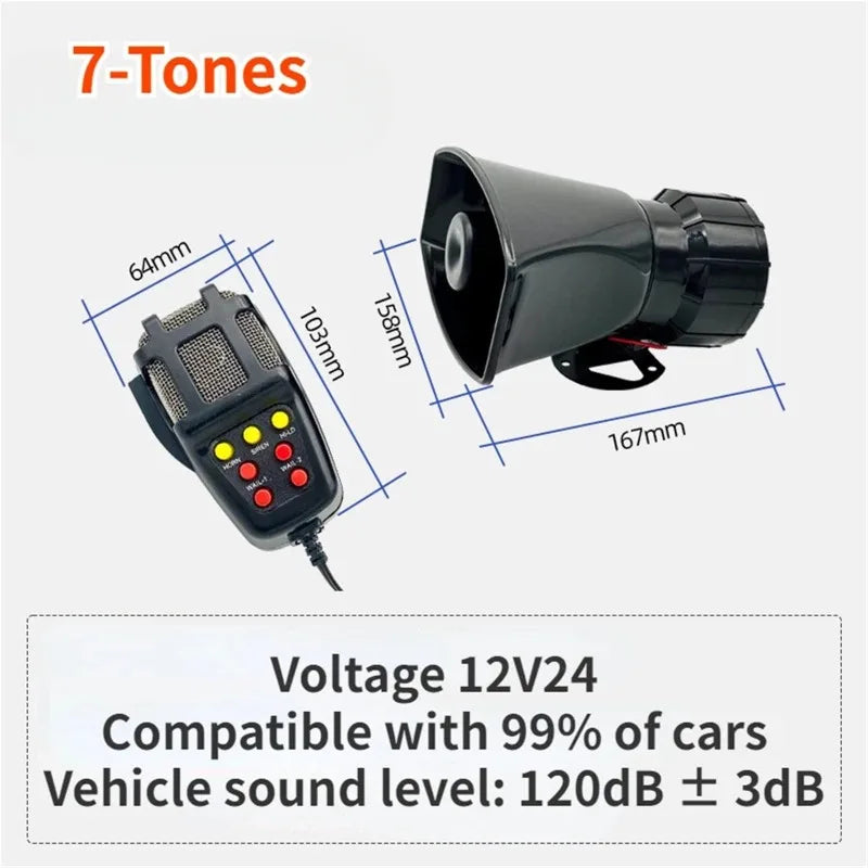 Car Horn Police Siren Air Horn Megaphone Tone 12V 100W Car Warning Alarm Mic PA System Emergency Amplifier Hooter Speakers Loud