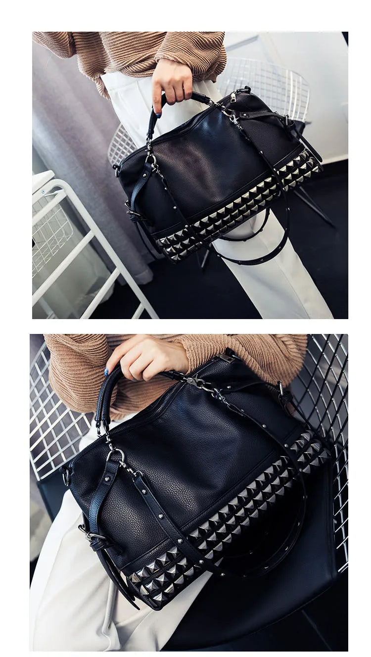 Luxury Pu Leather Handbags Shoulder Bags High Quality Ladies Big Shoulder Messenger Bags Fashion Female Rivet Tote Travel Bag