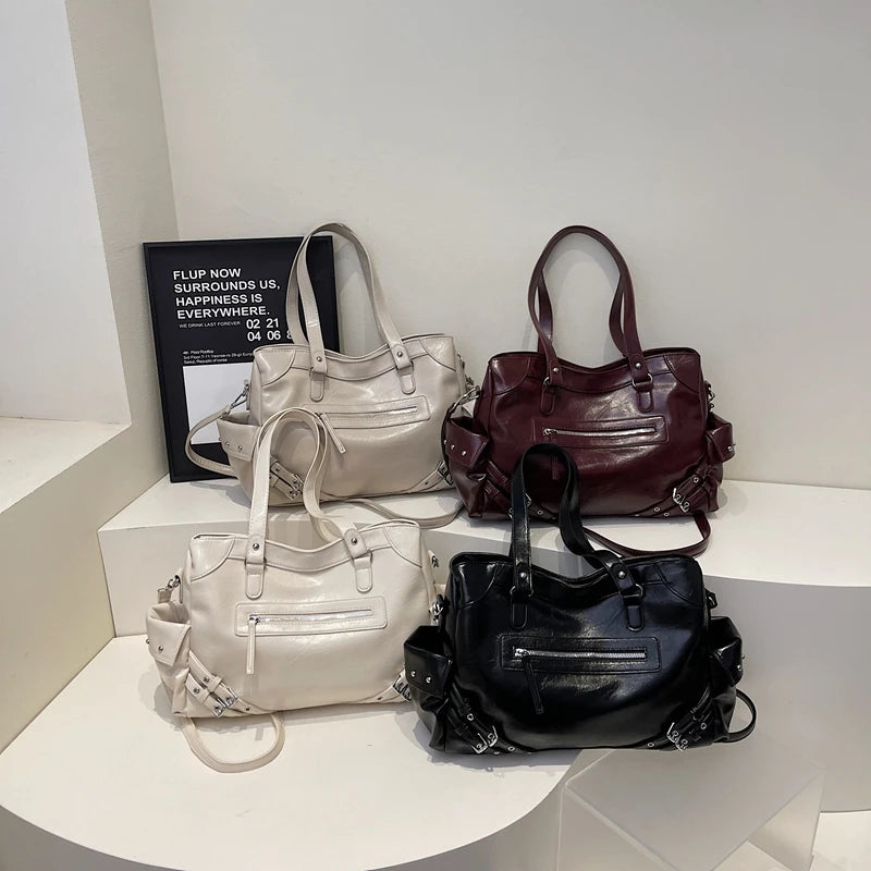 LEFTSIDE Big Solid Color PU Leather Shoulder Bags for Women Female 2025 Trend Luxury High Capacity Crossbody Handbags and Purses