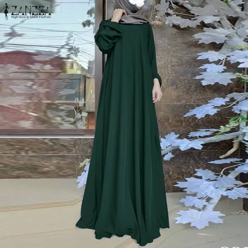 2025 ZANZEA Fashion Muslim Dress Women Tukey Abaya Robe Long Sleeve Maxi Sundress Vestido Dubai Kaftan Islamic Clothing Oversize