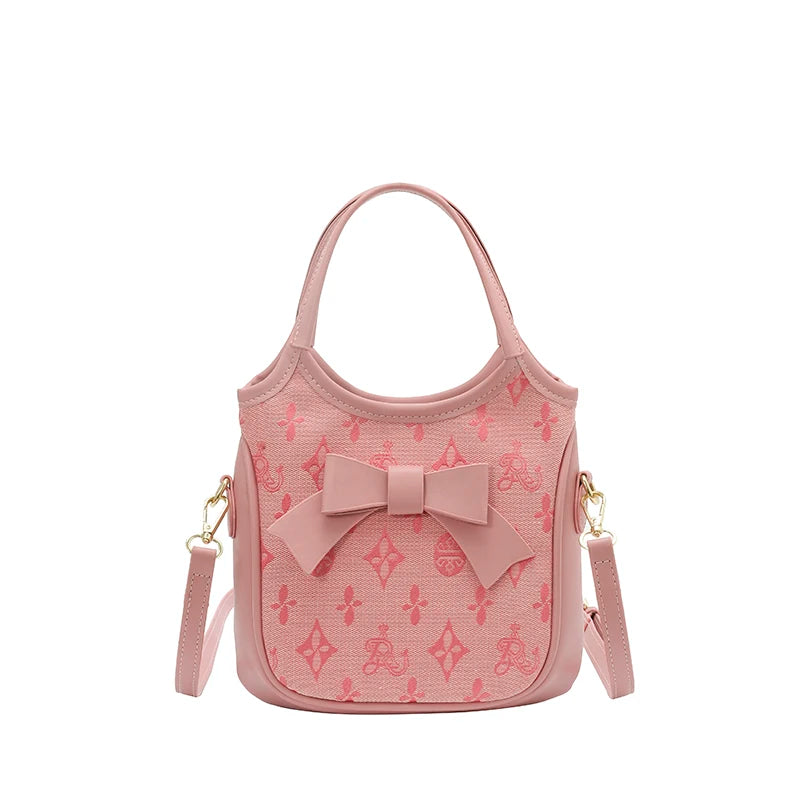 PU Hand-held Bow Bucket Bag Trendy Fashion Shoulder Bag Simple Versatile Women's Bag Commuter