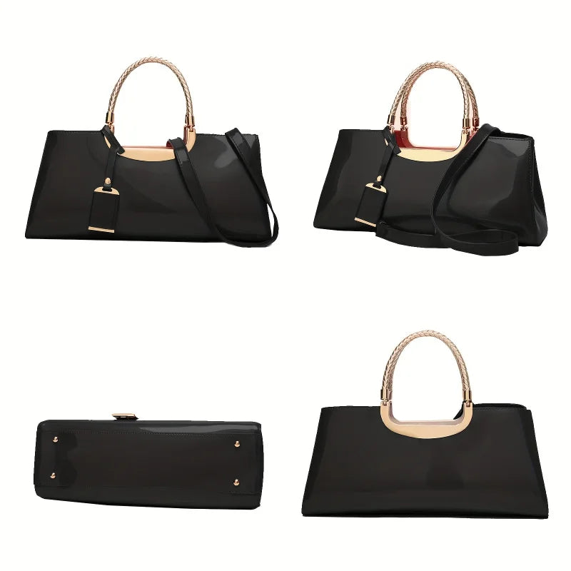 Elegant ladies' evening handbag - shoulder bag, patent leather glossy leather PU leather crossbody bag