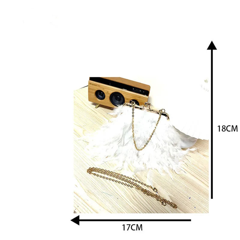 2025 New Feather Purses and Handbags Women Party Evening Clutch Bag Shoulder Bag Pearl Chain Designer Wedding Bag