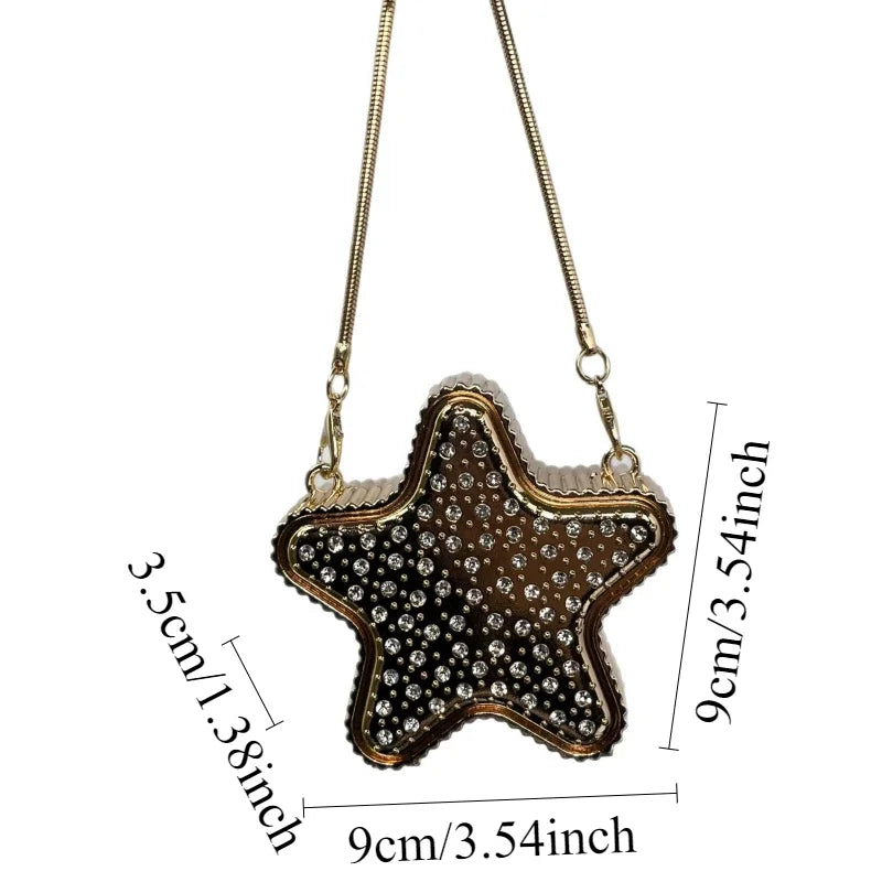 2025 Fashion Metal Pentagram Shoulder Bag for Women Highquality Banquet Bag with Diamond Inlay Satchel Mini Accessory Bag