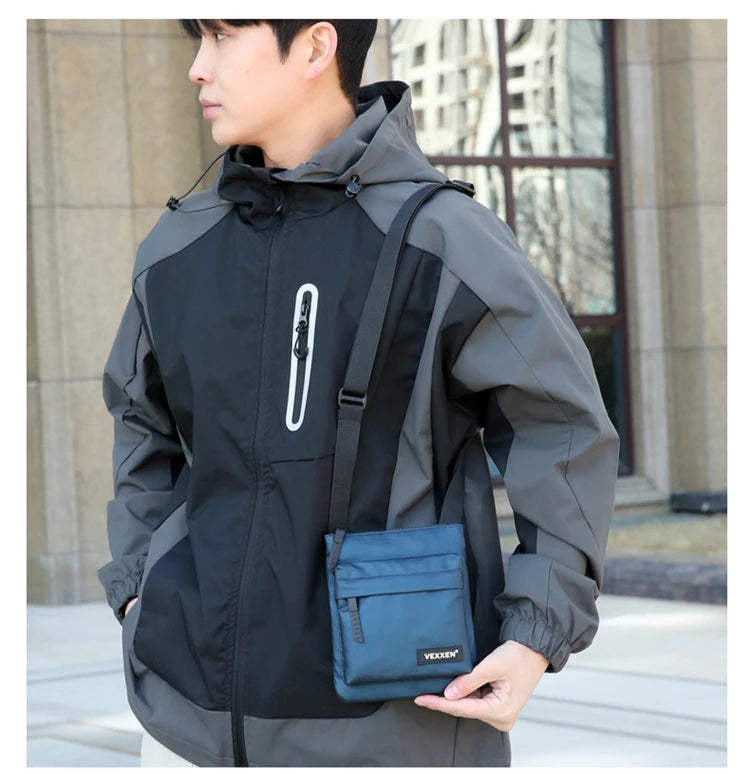 Messenger Sling Bags For Men Casual PU Leather Zipper Crossbody Pouch Simple Mini Crossbody Phone Bag Male Side Shoulder Bag