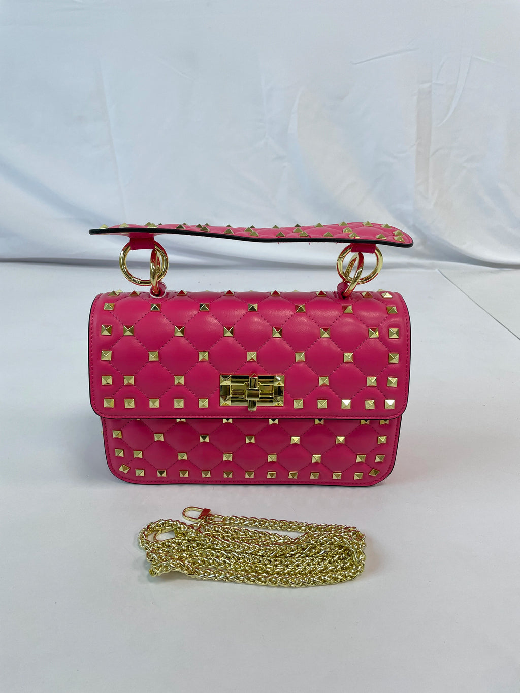 Handbags for Women Sheepskin Leather Rivet Chain Bag Designer Shoulder Bags Luxury Woman Messenger-package Rose Red