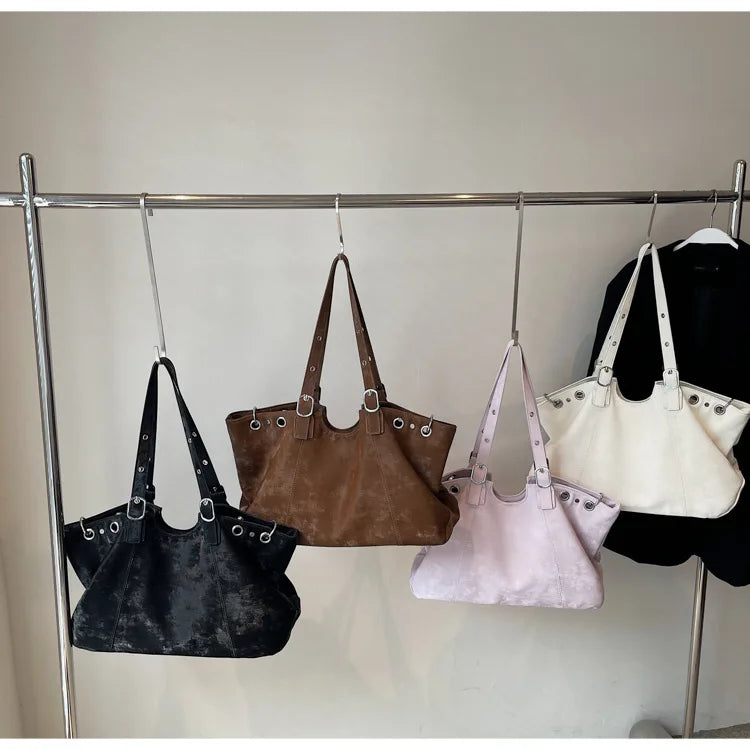 Personality Tote Bag for Women Solid Suede Pillow Underarm Bags Large Capacity Female Commute Shoulder Bags Matte Travel Pack