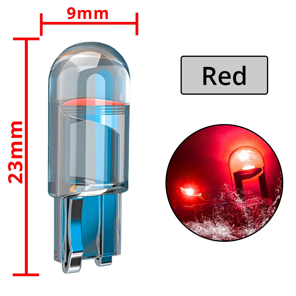 4X Car W5W 194 T10 LED Glass Housing Cob Auto Bulb White Red Blue Yellow Trunk Wedge License Plate Lamp Dome Tail Backup Light